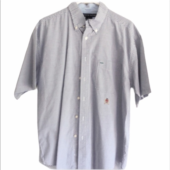 Tommy Hilfiger Short Sleeve Button Down Shirt Blue Large - Picture 1 of 6